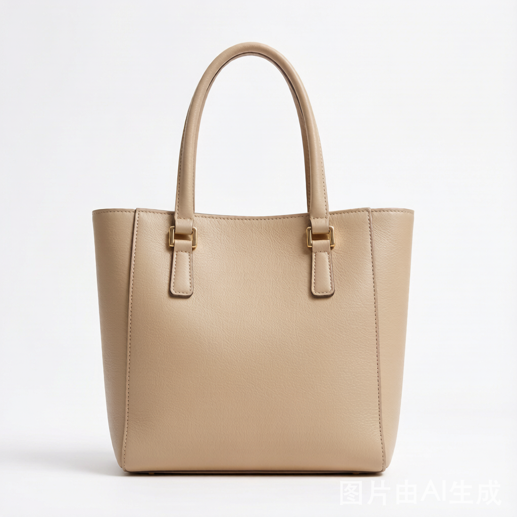 Beige Tan Genuine Leather Tote Bag