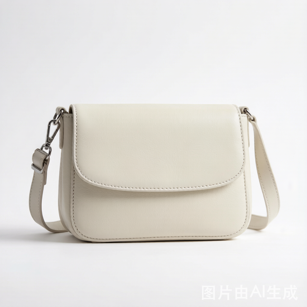 Cream White Leather Flap Shoulder Bag