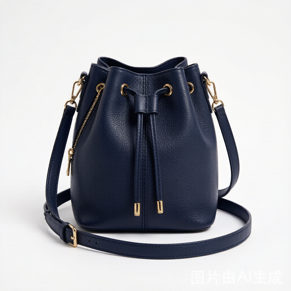 Navy Blue Drawstring Bucket Bag